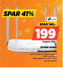 Power Tp-link Archer router Nem opsætning tilbud