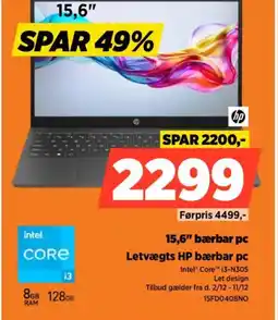 Power Hp 15,6" bærbar pc Letvægts HP bærbar pc tilbud