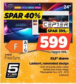 Power CEPTER 23,8" skærm Lækkert, rammeløst design tilbud