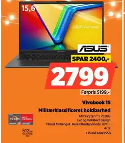 Power ASUS Vivobook 15 Militærklassificeret holdbarhed tilbud