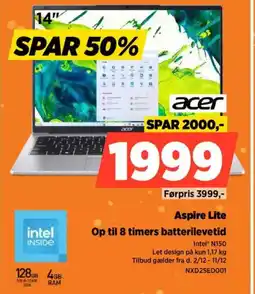 Power Acer aspire lite op til 8 timers batterilevetid tilbud