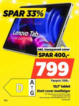 Power Lenovo Tab 10,1" tablet Klart cover medfølger tilbud