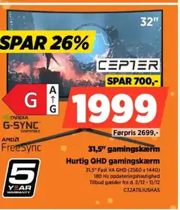 Power Cepter 31,5" gamingskærm hurtig qhd gamingskærm tilbud