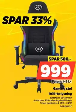 Power Gaming stol RGB-belysning tilbud