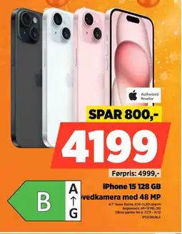 Power iPhone 15 128 GB vedkamera med 48 MP tilbud