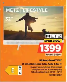 Power METZ HD Ready Smart TV 32" 20 W højttalere med Dolby Audio & dbx-tv tilbud