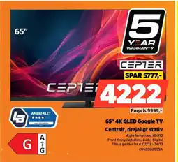Power CEPTER 65" 4K QLED Google TV Centralt, drejeligt stativ tilbud