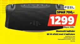Power FEEL Bluetooth højttaler 80 W effekt med 4 højttalere tilbud