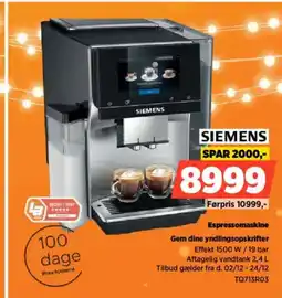 Power SIEMENS Espressomaskine Gem dine yndlingsopskrifter tilbud
