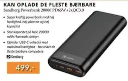 CBC Sandberg Powerbank 20000 PD65W+2xQC3.0 tilbud