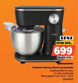 Power Zenz køkkenmaskine inkluderer dejkrog, piskeris og rørespade tilbud