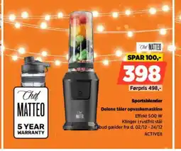 Power Chef MATTEO Sportsblender Delene tåler opvaskemaskine Effekt 500 W tilbud