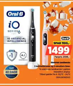 Power Oral-B Elektrisk tandbørste 5 børstetilstande og 2-minutters timer tilbud