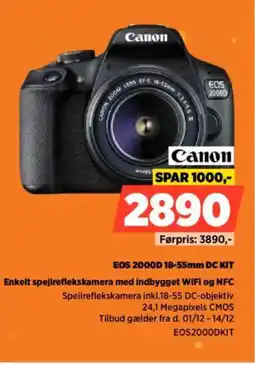 Power Canon EOS 2000D 18-55mm DC KIT Enkelt spejlreflekskamera med indbygget WiFi og NFC tilbud