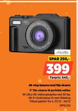 Power 4K vlog-kamera med flip-skærm 3" flip-skærm til perfekte selfies tilbud