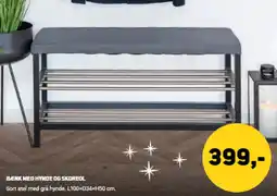 XL-BYG Benk med hynde og skoreol tilbud