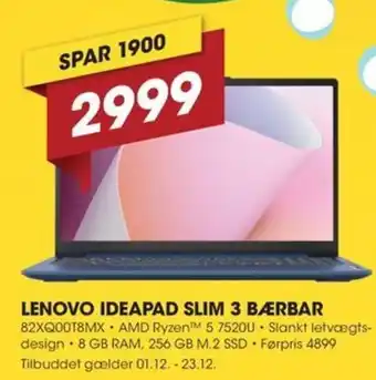 Lenovo ideapad slim 3 bærbar