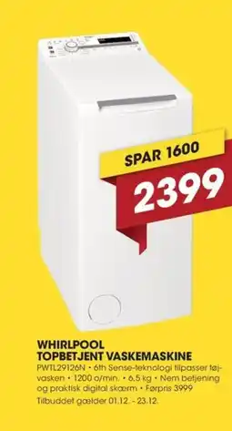 Punkt1 Whirlpool topbetjent vaskemaskine tilbud