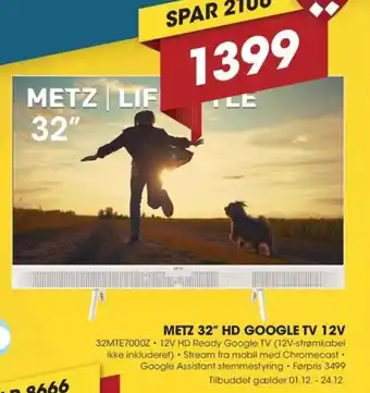 Metz 32" hd google tv 12v