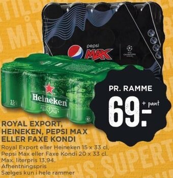 MENY Royal Export, Heineken, Pepsi Max Eller Faxe Kondi tilbud