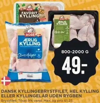 MENY Dansk Kyllingebrystfilet, Hel Kylling Eller Kyllingelår Uden Rygben 800-2000g tilbud