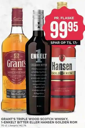 Grant's Tripple Wood Scotch Whisky, 1-Enkelt Bitter Eller Hansen Golden ROM