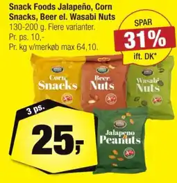 Calle Snack Foods Jalapeño, Corn Snacks, Beer el. Wasabi Nuts tilbud