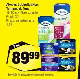 Calle Always Dobbeltpakke, Tampax el. Tena tilbud
