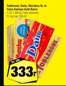 Calle Toblerone, Daim, Marabou XL el. Toms Kæmpe Guld Barre tilbud