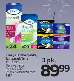 Fleggaard Always Dobbeltpakke, Tampax el. Tena tilbud