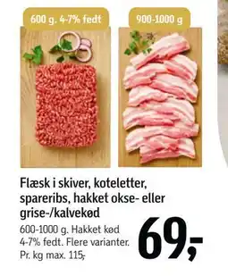 Føtex Flæsk i skiver, koteletter, spareribs, hakket okse- eller grise-/kalvekød tilbud