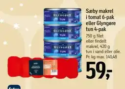 Føtex Sæby makrel i tomat 6-pak eller Glyngøre tun 4-pak tilbud