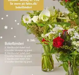 Føtex Håndbundet buket med 5 bundter blomster og grønt tilbud