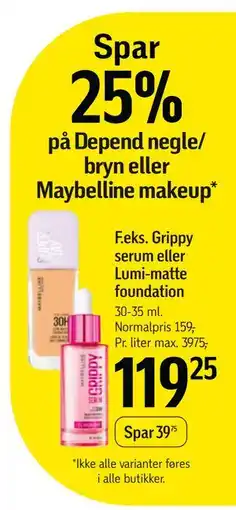 Føtex Spar 25% på Depend negle/bryn eller Maybelline makeup tilbud