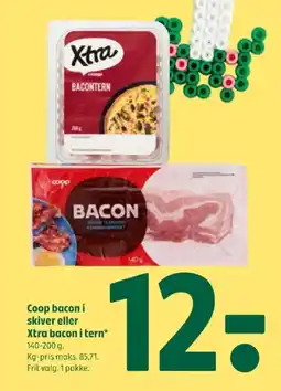 Coop 365 Coop bacon i skiver eller Xtra bacon i tern tilbud