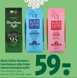 Coop 365 Black Coffee Roasters hele bønner eller Peter Larsen formalet kaffe tilbud