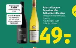 Coop 365 Falasco Ripasso Superiore eller Arthur Metz Riesling tilbud