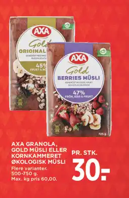 MENY AXA Granola, gold müsli eller kornkammeret økologisk müsli tilbud