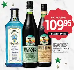 MENY Fernet-Branca, Branca Menta eller Bombay Sapphire london dry gin tilbud