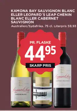 MENY Kamona Bay sauvignon blanc eller Leopard´s leap chenin blanc eller cabernet sauvignon tilbud