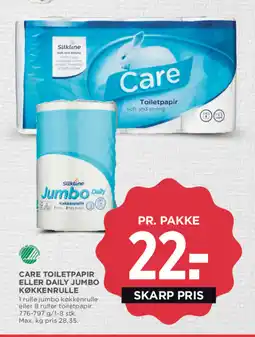 MENY Care toiletpapir eller daily jumbo køkkenrulle tilbud