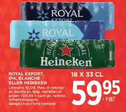 MENY Royal export, Ipa, Blanche eller Heineken tilbud