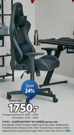 JYSK TYPE Z – RAZER EDITION BY LEGEND gamer-stol tilbud