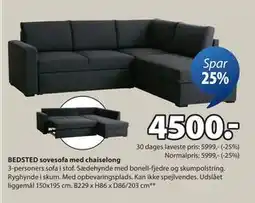 JYSK BEDSTED sovesofa med chaiselong tilbud