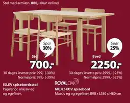 JYSK ISLEV spisebordsstol tilbud
