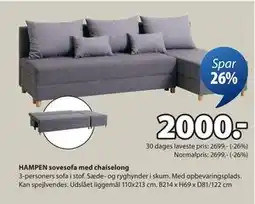 JYSK HAMPEN sovesofa med chaiselong tilbud