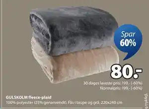 JYSK GULSKOLM fleece-plaid tilbud
