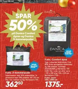 Bilka SPAR 50% på Danica Comfort dyner og Danica 3-kammerpuder tilbud