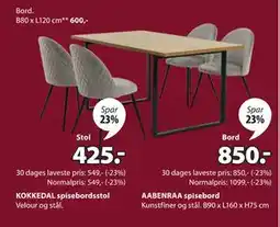 JYSK KOKKEDAL spisebordsstol tilbud