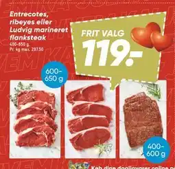 Bilka Entrecotes, ribeyes eller Ludvig marineret flanksteak tilbud